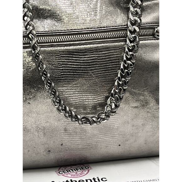 Michael Kors Authenticated Lacey Nickel Silver Leather Foldover Tote Metal Chain - Picture 6 of 15